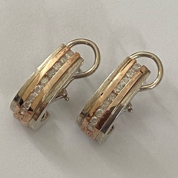 💎 .54ct Diamond 14k solid rose gold and 925 silver earrings genuine real stones - Picture 5 of 16
